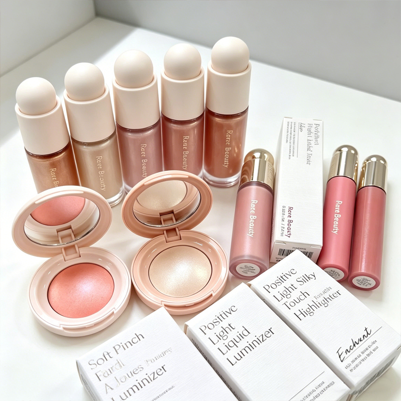 Huda Beauty Makeup Mini Kit - Набор для макияжа Rare Beauty: Пудра-румяна,