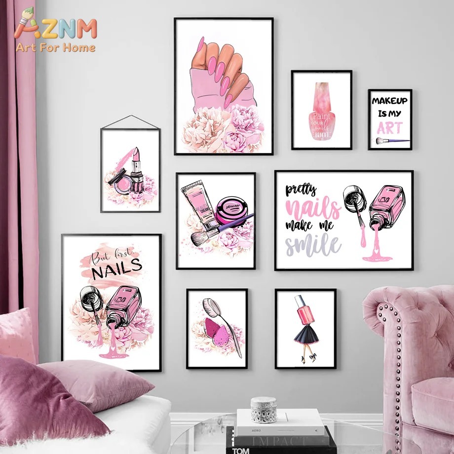 Beauty Of Makeup Quotes - Настенный холст AZNM с розовым дизайном